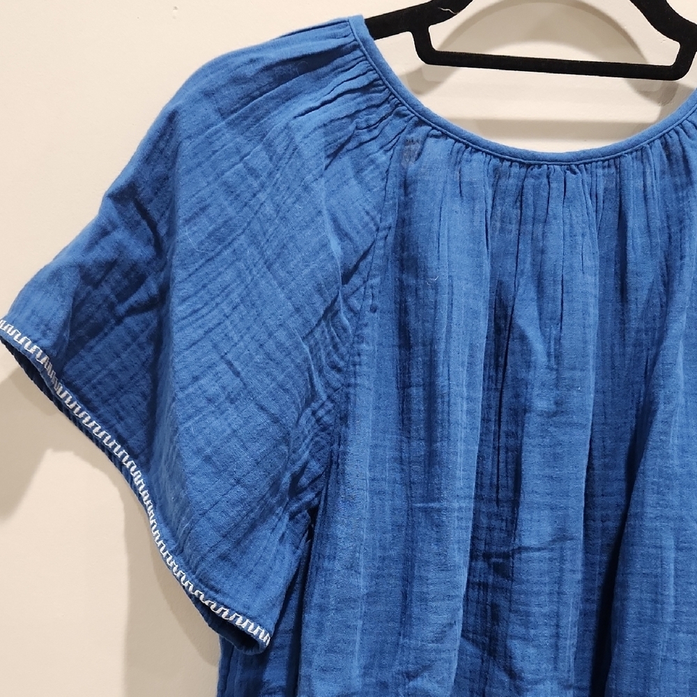 Old Navy Royal Blue Embroidered Short Sleeve Peasant Blouse - Picture 11 of 13